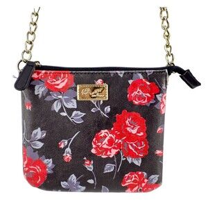Luv Betsey By Betsey Johnson Roses Crossbody Bag Black Red Floral Small Purse